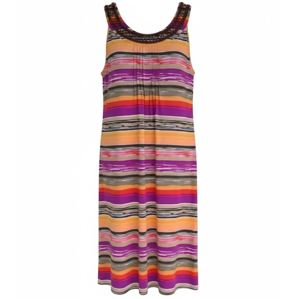 Tommy Hilfiger Boho Striped Midi Dress Beaded Keyhole Festival Summer Vacation L